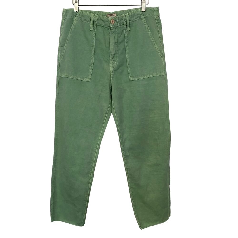 Mother The Shaker Chop Crop Hedge Green Cotton Linen Blend Straight Fray 30